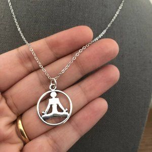 Silver Plated lotus pose yoga necklace NWT